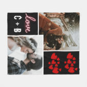 ネオンモダンラブタイポグラフィ及び写真コラージュ フリースブランケット (正面(横))