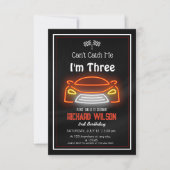 ネオンモダンレースカーが私の3回目の誕生日をキャッチできない 招待状 (正面)