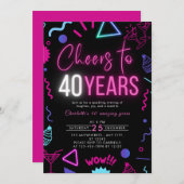 ネオンモダン応援40歳40歳の誕生日パーティー 招待状 (正面/裏面)