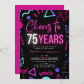 ネオンモダン応援75歳75歳の誕生日パーティー 招待状 (正面/裏面)