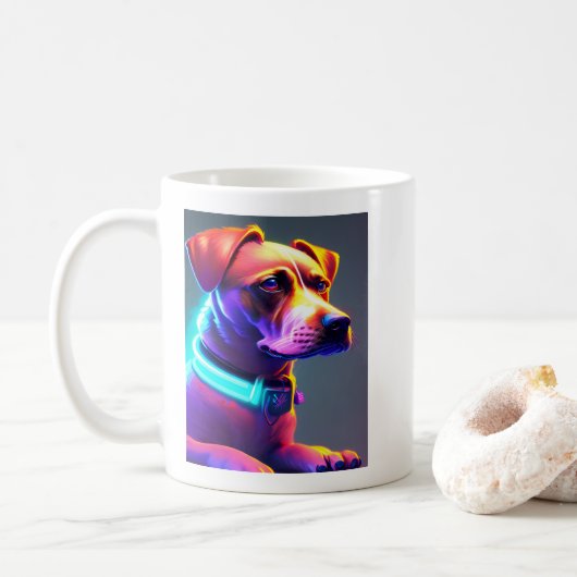 ネオンモダン色の犬 コーヒーマグカップ (ドーナツ)