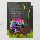 ネオンモンスタートラックボーイ誕生日パーティー 招待状 (正面/裏面)