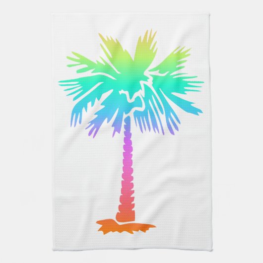 ネオンヤシの木の熱帯夏のカラフル キッチンタオル (縦)
