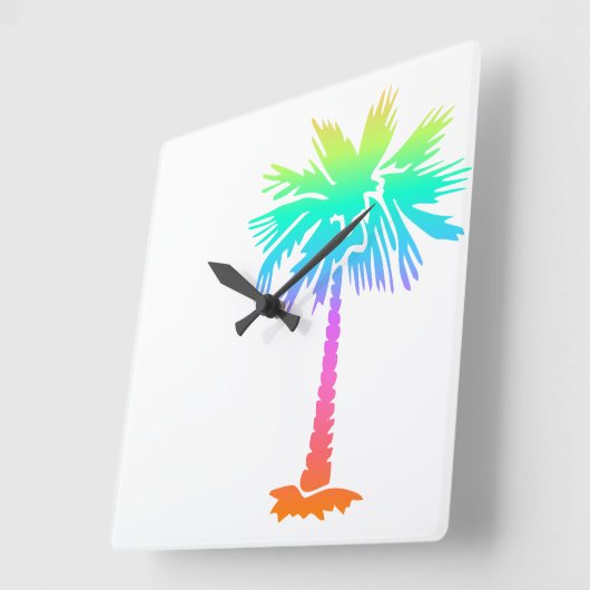 ネオンヤシの木の熱帯夏のカラフル スクエア壁時計 (傾斜)