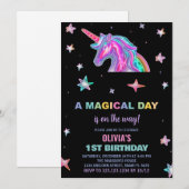 ネオンユニコーンの誕生日招待状 招待状 (正面/裏面)