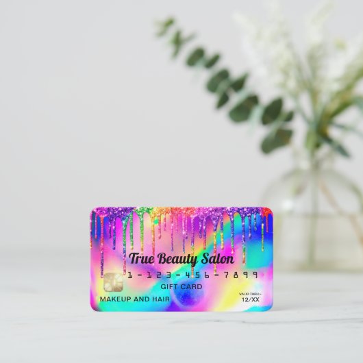 ネオンユニコーンホログラフィックグリッタードリップクレジットギフト 名刺 (スタンド正面)