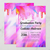 ネオンユニコーンホログラフィックグリッタードリップス卒業 招待状 (正面/裏面)