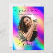 ネオンユニコーンホログラフィックフォトコラージキンセアニラ 招待状 (正面)