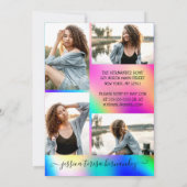 ネオンユニコーンホログラフィックフォトコラージキンセアニラ 招待状 (裏面)