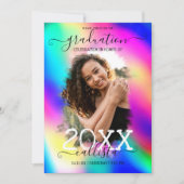 ネオンユニコーンホログラフィックフォトコラージュ卒業式 招待状 (正面)