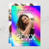 ネオンユニコーンホログラフィックフォトコラージュ卒業 招待状 (正面/裏面)