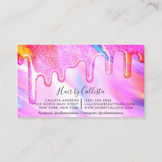 ネオンユニコーンホログラフィック厚いグリッタードリップヘア 名刺 (裏面)