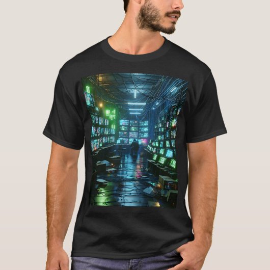 ネオンユニセックスグリーンハッカーのTシャツCyberpunk Tシャツ (正面)