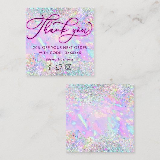 ネオンユー感謝していグリッターopalテクスチャー割引カード スクエア名刺 (正面/裏面)