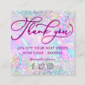 ネオンユー感謝していグリッターopalテクスチャー割引カード スクエア名刺 (正面)