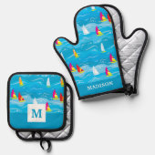 ネオンヨットパターン 鍋つかみ&鍋敷きセット (正面/裏面)