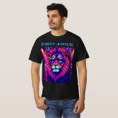 ネオンライオン パーティー アニマル - カラフル レトロ グラフィック Tシャツ (正面フル)