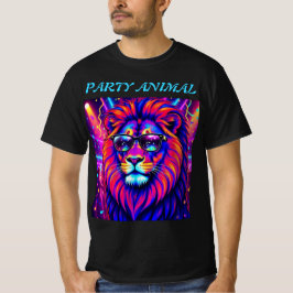 ネオンライオン パーティー アニマル - カラフル レトロ グラフィック Tシャツ