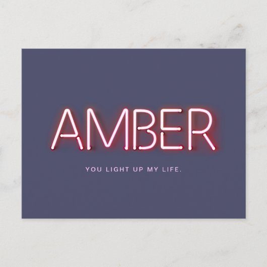 ネオンライトでアンバー白熱［赤熱］光を放つの名前ノベルティ ポストカード (正面)