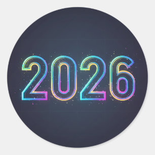 ネオンライトで輝く未来の2026数字 ラウンドシール