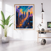 ネオンライトと夕暮れ時のムーディシティスケープ フォトプリント           