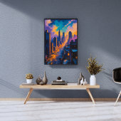 ネオンライトと夕暮れ時のムーディシティスケープ フォトプリント           