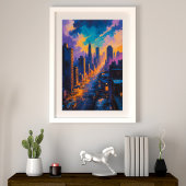 ネオンライトと夕暮れ時のムーディシティスケープ フォトプリント           