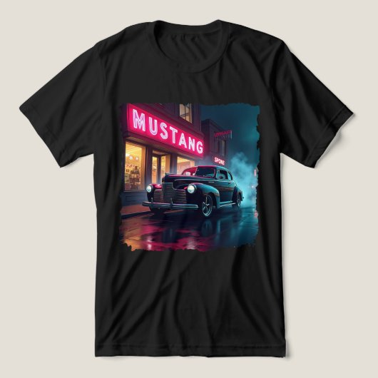ネオンライトの下の1940年代のクラシックカー トライブレンドTシャツ (デザイン正面)