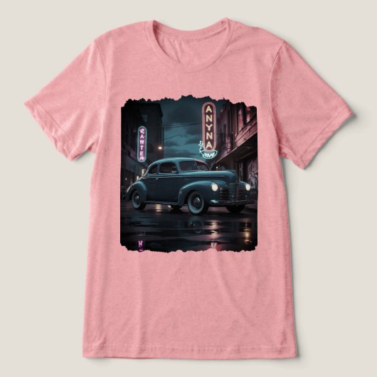 ネオンライトの下の1940年代のクラシックカー トライブレンドTシャツ (デザイン正面)