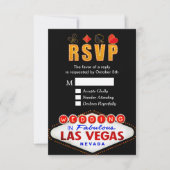 ネオンライトの応答カードを結婚するRSVPラスベガスの印 出欠カード (正面)