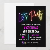 ネオンライトの誕生日招待状、レインボーパーティー 招待状 (正面/裏面)