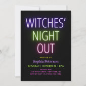 ネオンライトの魔女の夜のハロウィンパーティー 招待状 (正面)