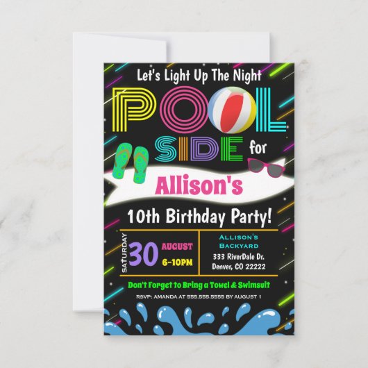 ネオンライトアップザナイトプールパーティの招待状 招待状 (正面)