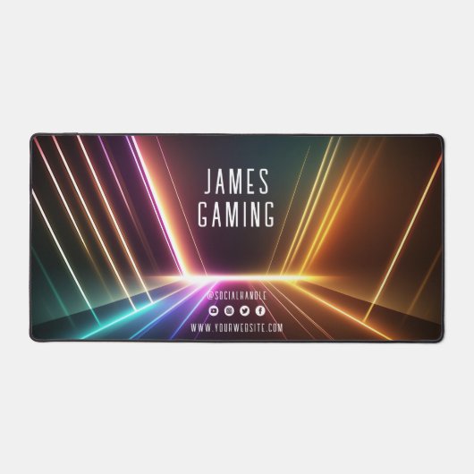 ネオンライトゲーミングゲーマーソーシャルメディアパーソナライズされた デスクマット (正面)