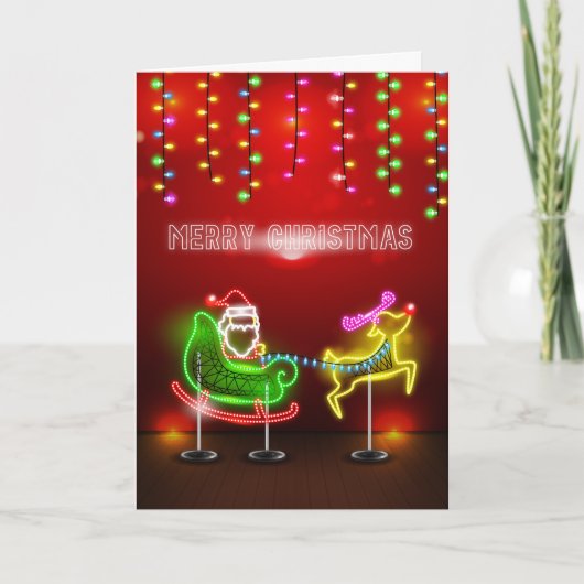 ネオンライトサンタおよびルドルフのクリスマス シーズンカード (正面)