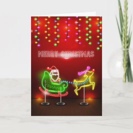 ネオンライトサンタおよびルドルフのクリスマス シーズンカード