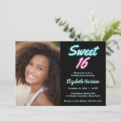 ネオンライトスウィート16フォトバースデーパーティー 招待状 (スタンド正面)