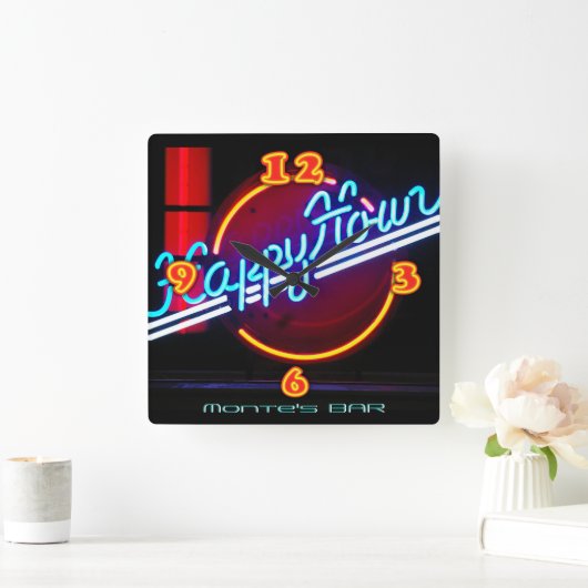 ネオンライトバークロックパーソナライズされたハッピーアワー スクエア壁時計 (ホーム)