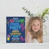 ネオンライトプール誕生日招待状と写真 招待状 (スタンド正面)