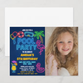 ネオンライトプール誕生日招待状と写真 招待状 (正面/裏面)