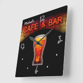 ネオンライトマンケーブホームパーソナライズされたバークロック スクエア壁時計 (傾斜)