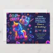 ネオンライト白熱［赤熱］光を放つおもしろいユニコーン誕生日 招待状 (正面)