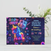 ネオンライト白熱［赤熱］光を放つおもしろいユニコーン誕生日 招待状 (スタンド正面)