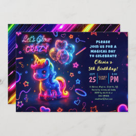 ネオンライト白熱［赤熱］光を放つおもしろいユニコーン誕生日 招待状