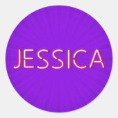ネオンライト白熱［赤熱］光を放つのジェシカ名 ラウンドシール (正面)