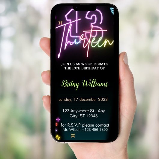 ネオンライト13th電話誕生日招待状 招待状