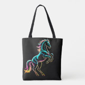 ネオンライト グリッチ レトロスタイル 馬 トートバッグ (裏面)