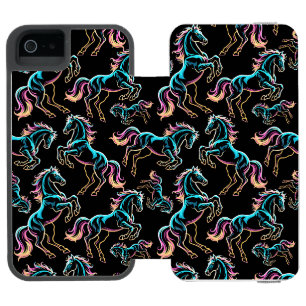 ネオンライト グリッチ レトロスタイル 馬 iPhone SE/5/5sウォレットケース