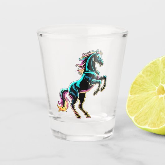 ネオンライト グリッチ レトロ風 馬 ショットグラス (正面)
