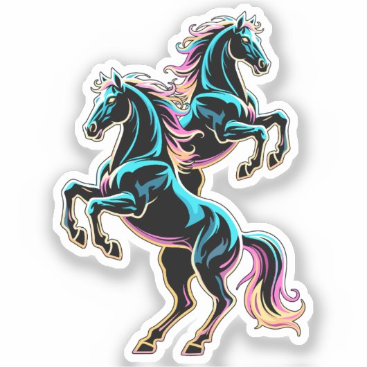 ネオンライト グリッチ レトロ風 馬 シール (正面)